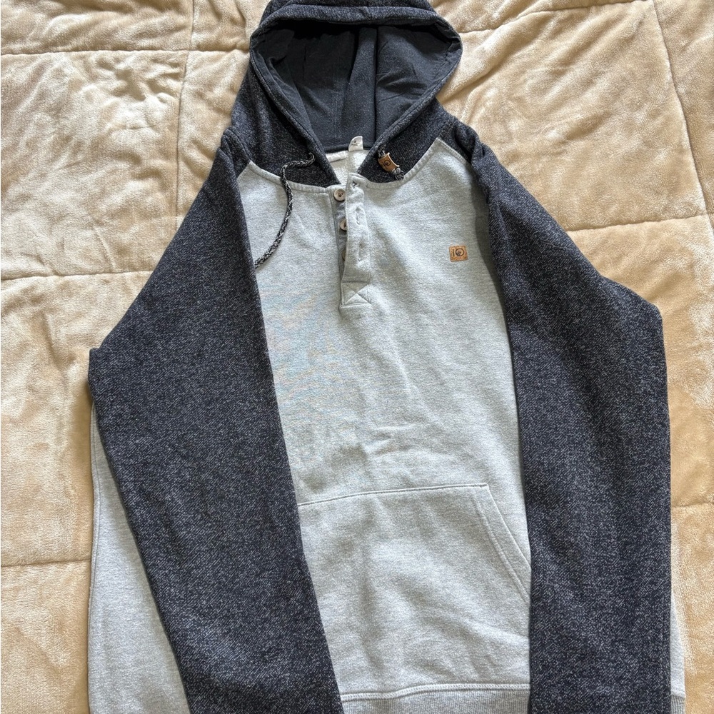 Two-Tone Ten Tree Gray Hoodie with Button Accent